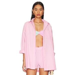 Beach Riot Prism Pink Alexa Button Up Top Tia Shorts Coverup Set